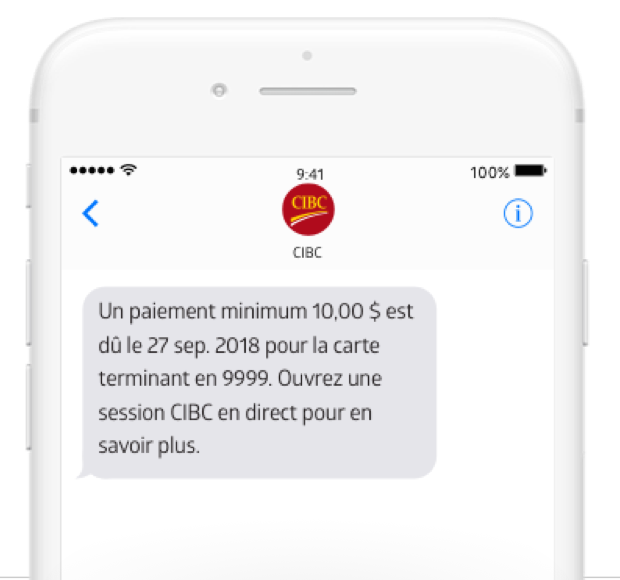 Téléphone mobile affichant une alerte de paiement minimum