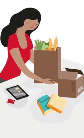 Illustration of a woman unpacking groceries