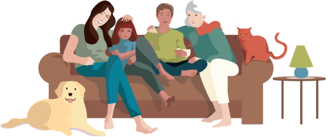 Famille assise sur un canapé