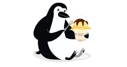 Percy Penguin enjoying an ice cream sundae