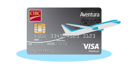 CIBC Aventura® Visa card with a plane in front of it.