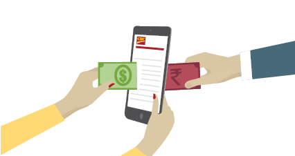 Canadian dollar on one side of a mobile device and an Indian Rupee on the other