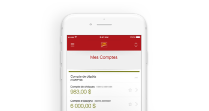 L’Application Services bancaires mobiles s’affiche sur un appareil mobile