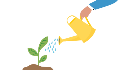 Hand holding watering can, pouring water on small plants