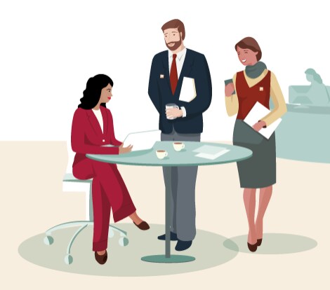 CIBC representatives chatting over coffee