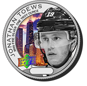 Jonathan Toews hockey collector coin in basic silver finish