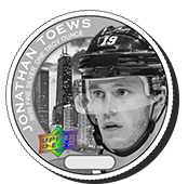 Jonathan Toews hockey coin in frosted silver finish