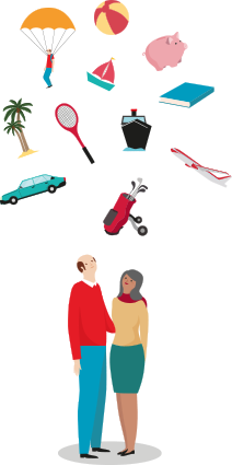Illustration d’un couple rêvant aux activités de la retraite