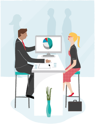 A financial advisor meeting with a client to review her investments