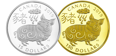 Pièces en argent et en or arborant un cochon à l’occasion de l’Année du Cochon