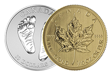 A silver coin and a gold coin.
