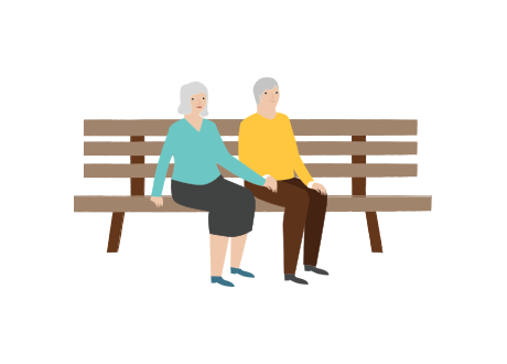 Graphic of retired couple gardening together