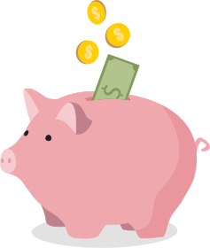 Une tirelire avec des pièces et des billets de banque