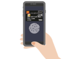 A hand holding an iPhone showing Apple Pay and a CIBC credit card
