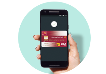 Person holding an Android phone displaying the Android Pay screen