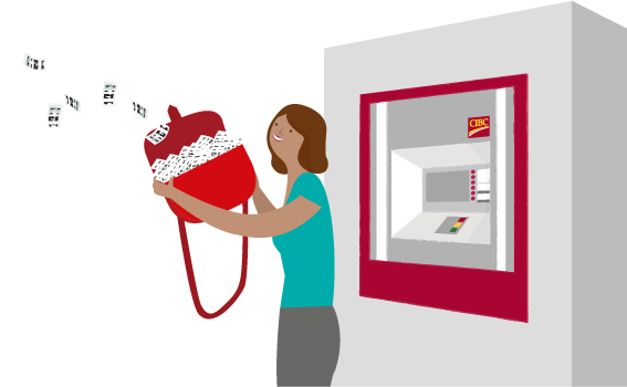Woman holding onto her purse that has paper receipts flying out of it
