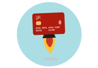 A CIBC card blasting off like a rocketship