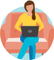 A woman on her couch using CIBC Online Banking