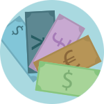 Cinq billets en différentes devises