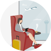 Cibc Global Money Transfer Woman In Airport Lounge With Mobile Device