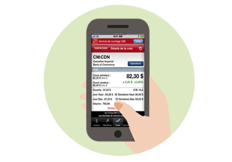 Une personne tenant un téléphone intelligent qui affiche l’Application Services de courtage mobile