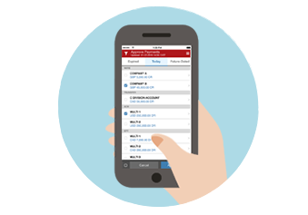 A person holding a smartphone displaying the Mobile Business App