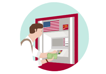 Man withdrawing U.S. dollars from an ATM