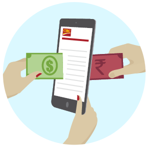 Un billet de banque canadien d’un côté d’un appareil mobile devient une roupie indienne de l’autre.