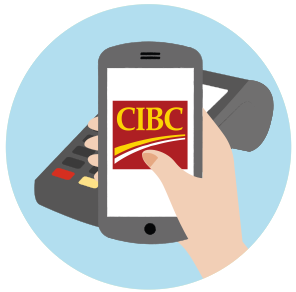 Une personne touche le terminal avec son téléphone pour payer.