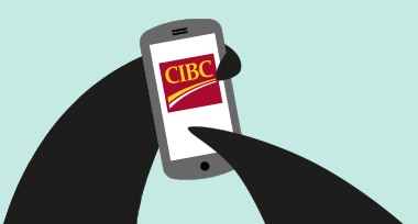 Perceval Manchot, notre mascotte, utilise l’Application Services bancaires mobiles CIBC