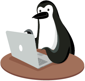 Percy the penguin on his laptop