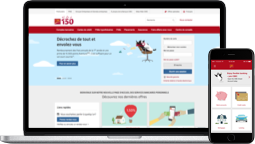 Un ordinateur portable et un téléphone intelligent affichent la page d'accueil du site de la Banque