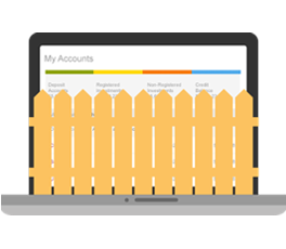 A laptop showing the CIBC online banking screen, but details are hidden by a picket fence