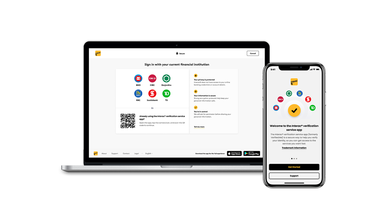 Interac verification service app on a smartphone screen.