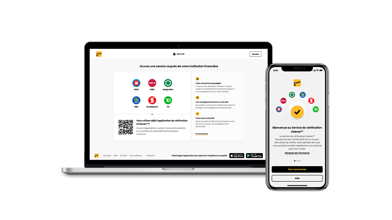   Application Service de vérification Interac affichée sur l’écran d’un téléphone intelligent.