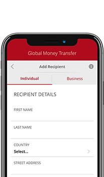 Enter recipient information for global money transfer
