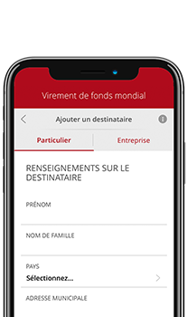 Entrer les renseignements sur le destinataire du virement de fonds mondial