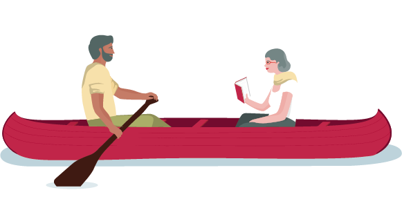 Retired couple relax on a canoe at the cottage