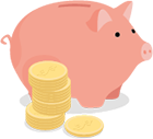 Une tirelire et des pièces de monnaie