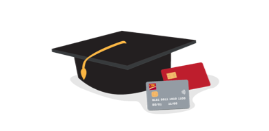 Graduation cap, credit card, and debit card