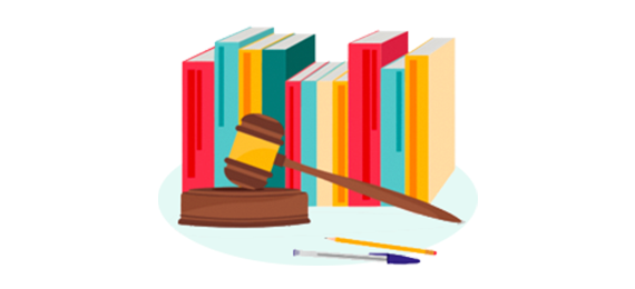 A row of books with a gavel