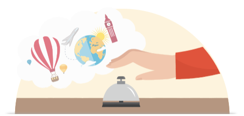 Une main sonne une clochette de comptoir pour obtenir des services.