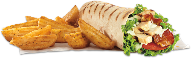 Un wrap et des quartiers de pommes de terre de Tim Hortons
